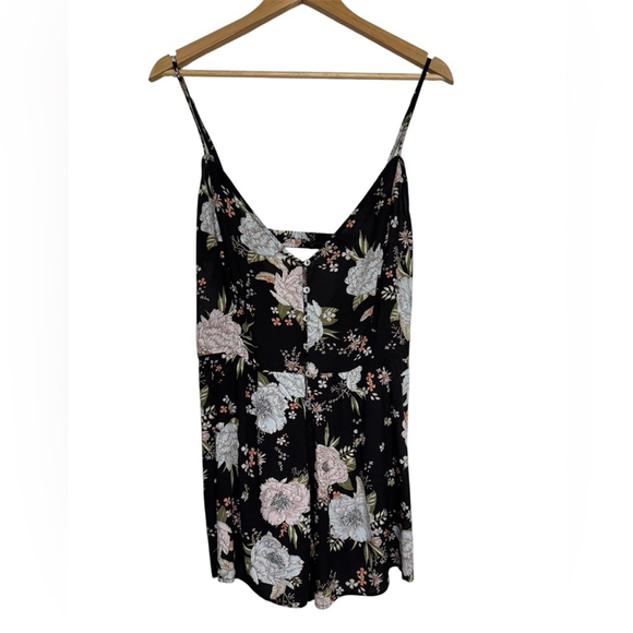 Pink Martini Floral Button-Front Romper Black Multicolor Women’s Medium - Picture 1 of 10